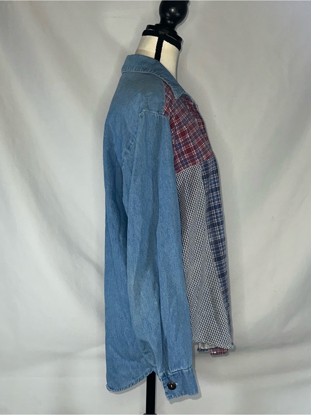 Vintage 100% Cotton Patchwork Button Up | Lightweight 4th of July Chambray M - Picture 4 of 12